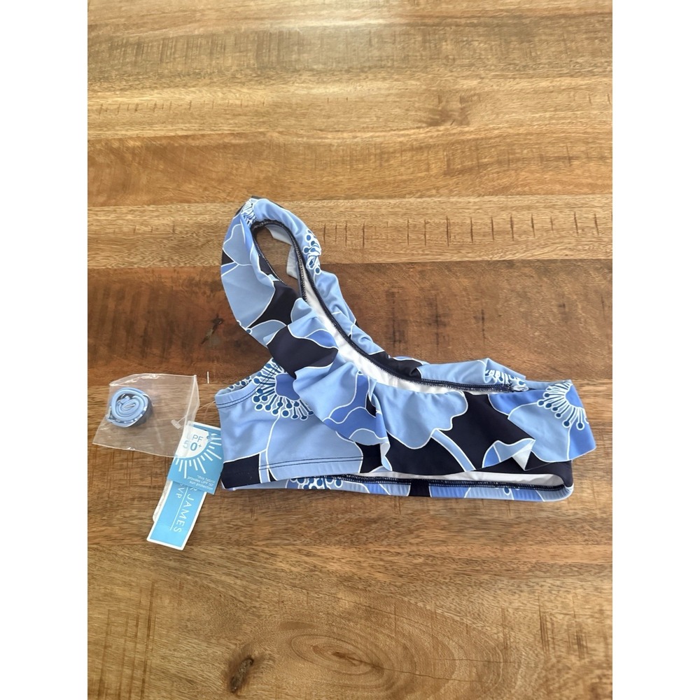 Draper James RSVP One Shoulder Bikini Top Blue Floral Ruffle Swim Size S